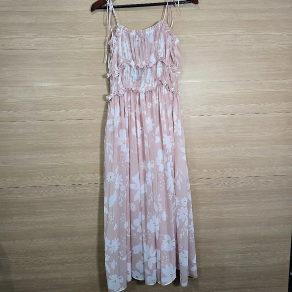 NWT En Saison Women's Gabby Square‎ Tie Sleeve Midi Dress Pink Floral Size Small - Picture 5 of 14